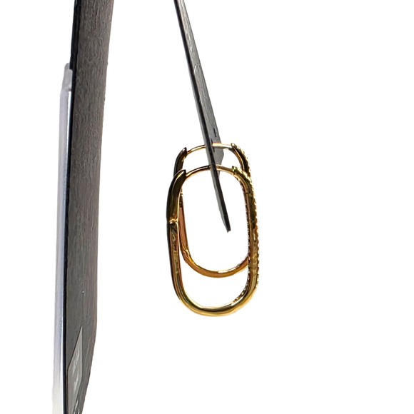 Nordstrom Demi Fine‎ 14K Gold Plated Cubic Zirconia Oval Hoop Earrings - Picture 3 of 5